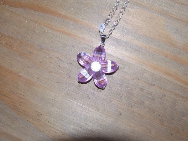 Pendentif Fleur En Or Rose - Bijou Occasion, Plaque Or, Pierre Rose